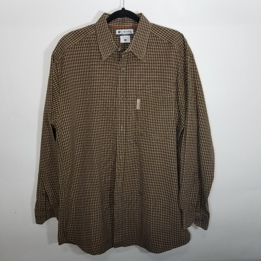 Columbia Brown Plaids Dress Shirt Button Down